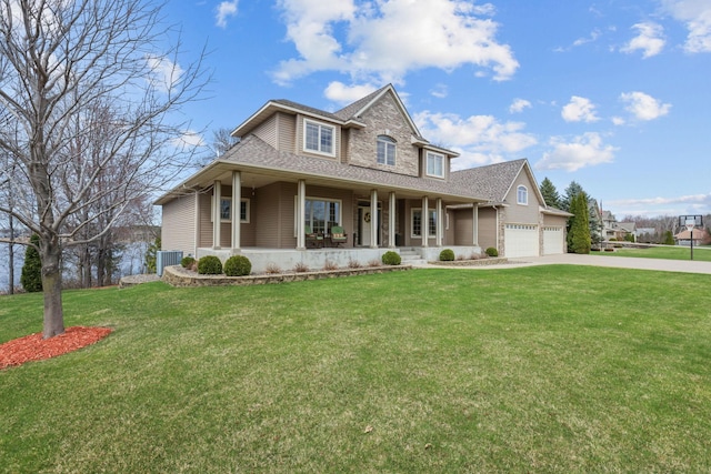 25124 Firefly Ave, Wyoming, MN 55092 - view of front facade with covered porch, a garage, concrete driveway, a front yard, and roof with shingles