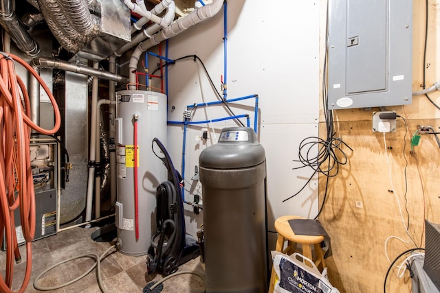 utilities with water heater and electric panel