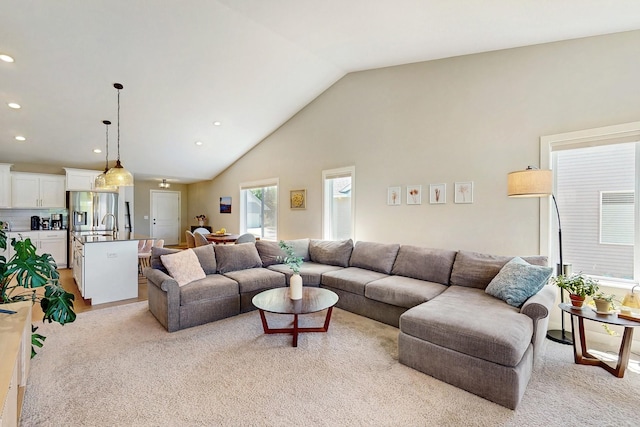 10725 Knollwood Ln, Woodbury, MN 55129 - living area with recessed lighting and high vaulted ceiling