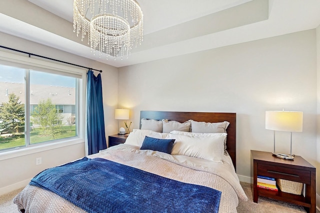 10725 Knollwood Ln, Woodbury, MN 55129 - bedroom with baseboards, a chandelier, and carpet