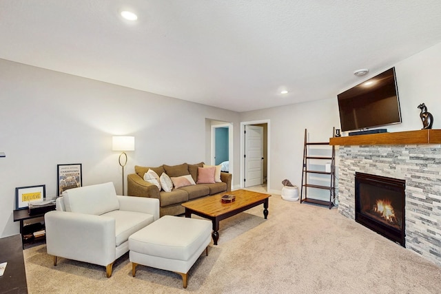 10725 Knollwood Ln, Woodbury, MN 55129 - living area featuring light carpet, a fireplace, and recessed lighting