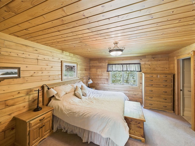 28656 195th Ave, Avon, MN 56310 - bedroom with wood ceiling, light carpet, and wood walls