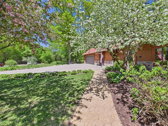 28656 195th Ave, Avon, MN 56310 - view of front of property with driveway, stone siding, faux log siding, and a front lawn