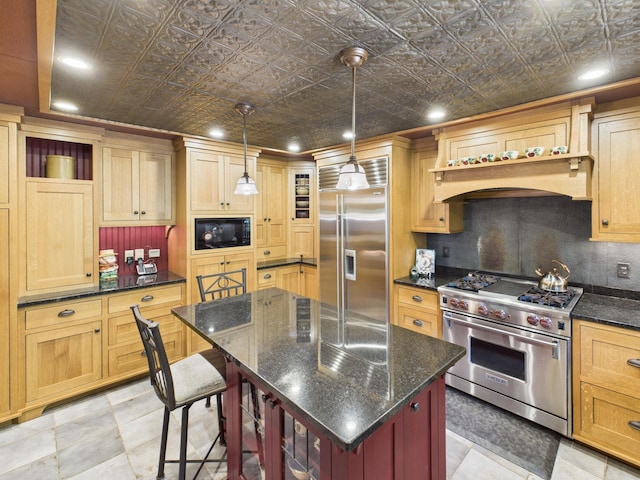 28656 195th Ave, Avon, MN 56310 - kitchen featuring built in appliances, an ornate ceiling, open shelves, a kitchen island, and recessed lighting