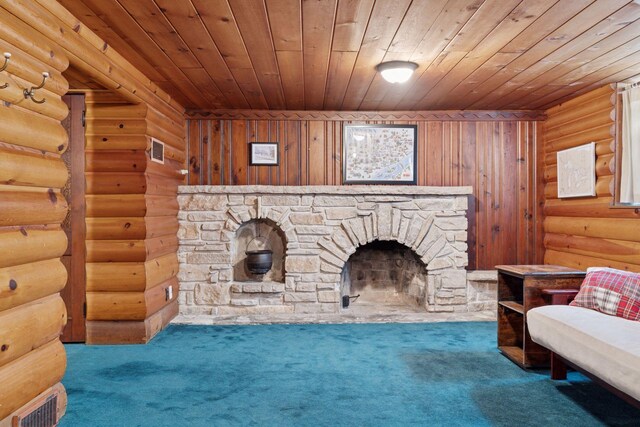 1870 Eleanor Ave, Saint Paul, MN 55116 - carpeted living area featuring wooden ceiling and log walls