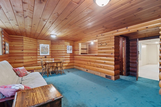 1870 Eleanor Ave, Saint Paul, MN 55116 - living room with log walls, wood ceiling, and carpet