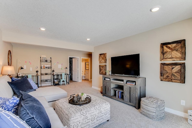 12301 71st Ct NE, Otsego, MN 55330 - living room featuring light colored carpet, recessed lighting, baseboards, and a textured ceiling