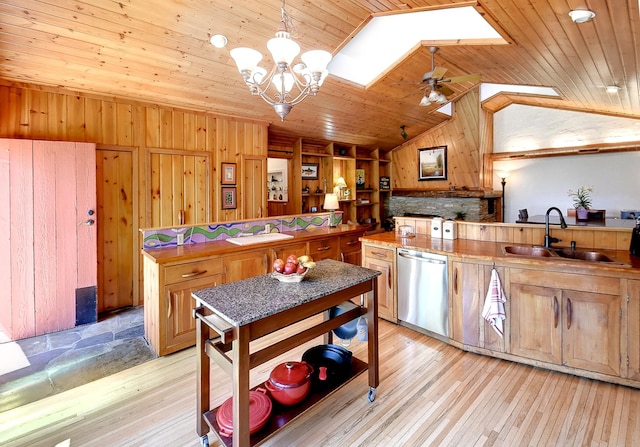 6575 145th St E, Cannon City Twp, MN 55057 - kitchen featuring a sink, stainless steel dishwasher, wood ceiling, and lofted ceiling with skylight
