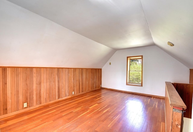 6575 145th St E, Cannon City Twp, MN 55057 - bonus room with wood walls, vaulted ceiling, light wood-style flooring, and baseboards