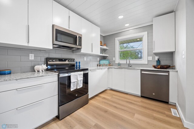 221 26th Ave N, Fargo, ND 58102 - kitchen with stainless steel appliances, a sink, decorative backsplash, white cabinetry, and recessed lighting