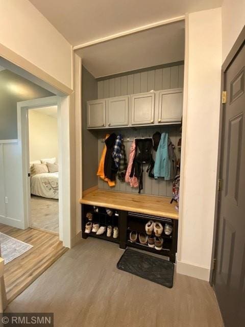 mudroom featuring light wood-style floors