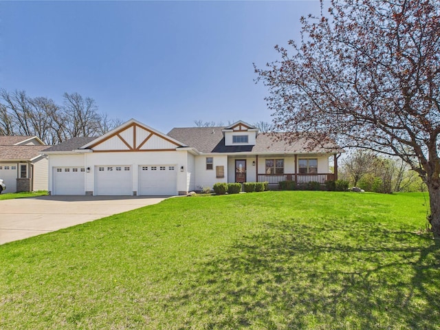 2200 Orchid Dr NE, Sauk Rapids, MN 56379 - view of front of home featuring a porch, roof with shingles, an attached garage, concrete driveway, and a front yard