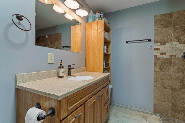 28667 Quarry St, Brook Park, MN 55007 - full bathroom featuring vanity, tiled shower, and tile patterned flooring