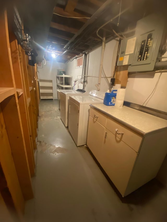 39 Erie St, Aurora, MN 55705 - unfinished basement with electric panel and washer and dryer