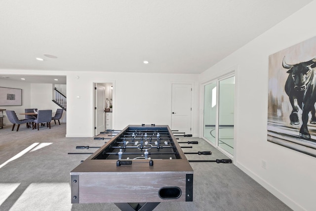 4181 Arbor Dr, Woodbury, MN 55129 - recreation room with carpet flooring, baseboards, and recessed lighting