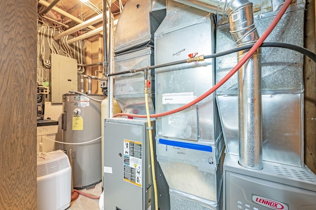 utility room with electric panel and electric water heater