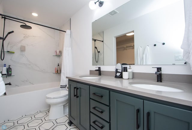 4964 Big Goose Ln S, Fargo, ND 58104 - bathroom with shower / tub combo, double vanity, toilet, and recessed lighting