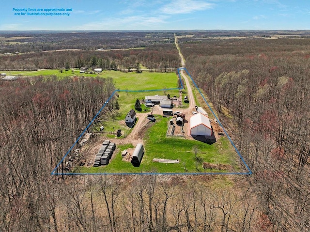 bird's eye view featuring a forest view