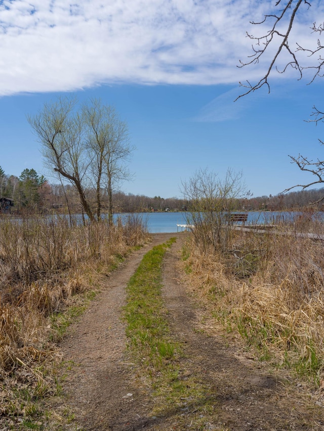 view of road with a water view