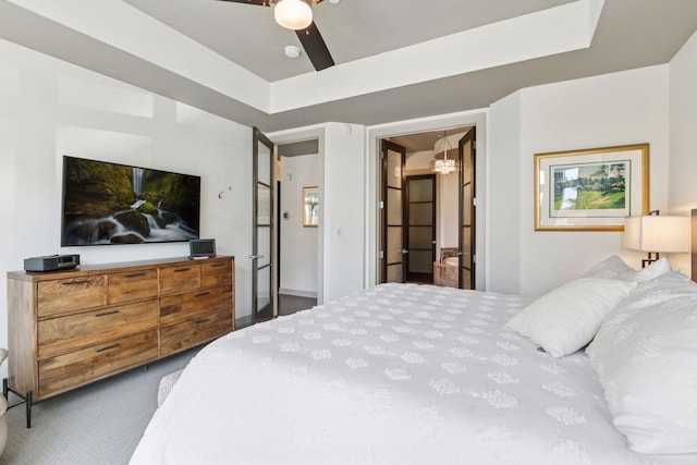 bedroom featuring carpet flooring and ceiling fan
