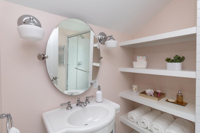 1677 Niles Ave, Saint Paul, MN 55116 - bathroom with a stall shower and vaulted ceiling