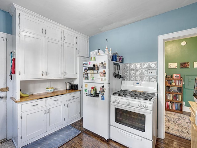 2100 Saint Clair Ave, Saint Paul, MN 55105 - kitchen featuring white appliances, dark wood-style floors, and white cabinets
