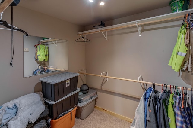 walk in closet featuring carpet floors