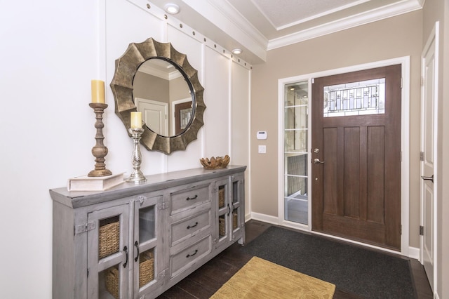 14897 144th Ave N, Dayton, MN 55327 - foyer featuring ornamental molding, dark wood-style floors, and baseboards