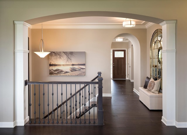 14897 144th Ave N, Dayton, MN 55327 - entryway featuring crown molding, arched walkways, wood finished floors, and baseboards