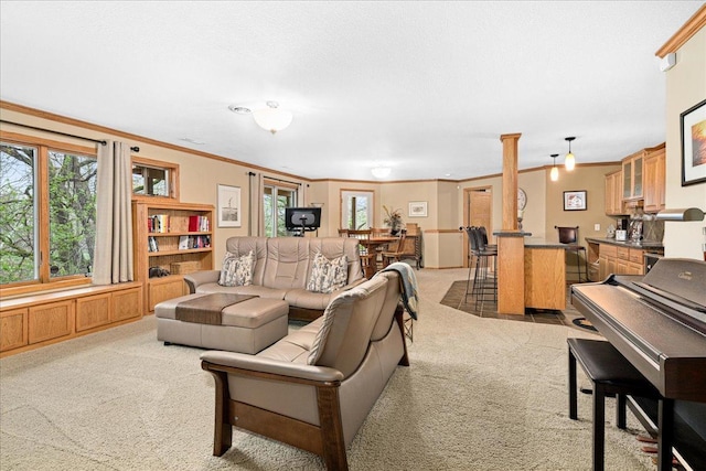 2222 White Oak Ct, Hudson, WI 54016 - carpeted living room with crown molding