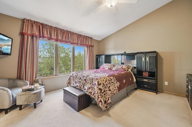 2374 Thrush St, Shakopee, MN 55379 - bedroom with carpet flooring, vaulted ceiling, baseboards, a ceiling fan, and a textured ceiling