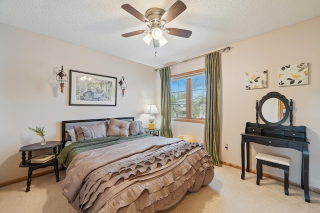 2374 Thrush St, Shakopee, MN 55379 - bedroom with light carpet, baseboards, a textured ceiling, and a ceiling fan
