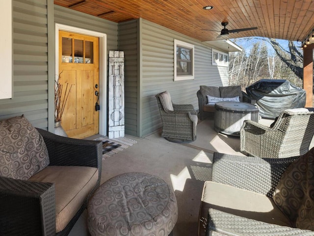 1535 148th Ln NE, Ham Lake, MN 55304 - view of patio / terrace with an outdoor living space and ceiling fan