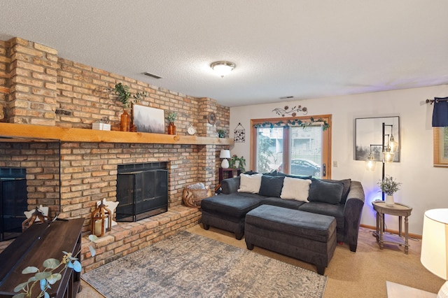 1060 Aston Cir, Burnsville, MN 55337 - living room with a brick fireplace, a textured ceiling, and baseboards