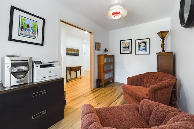 living room with light wood-style flooring and baseboards