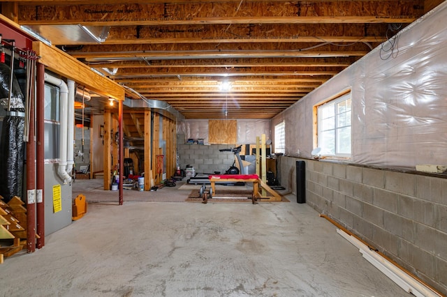 below grade area featuring heating unit
