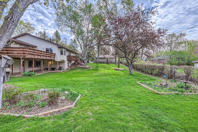 792 Gramsie Rd, Shoreview, MN 55126 - view of grassy yard with a wooden deck and stairs