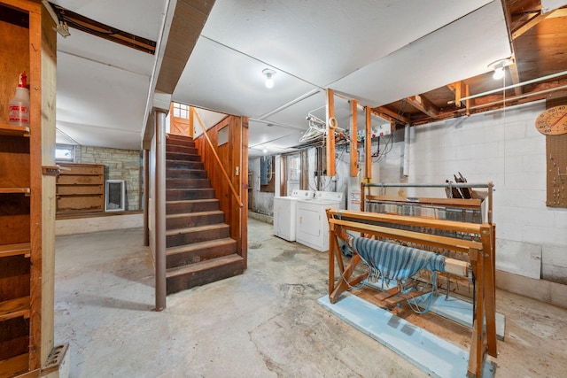 600 Mclean St, Mora, MN 55051 - unfinished basement with washing machine and dryer, stairway, and electric panel