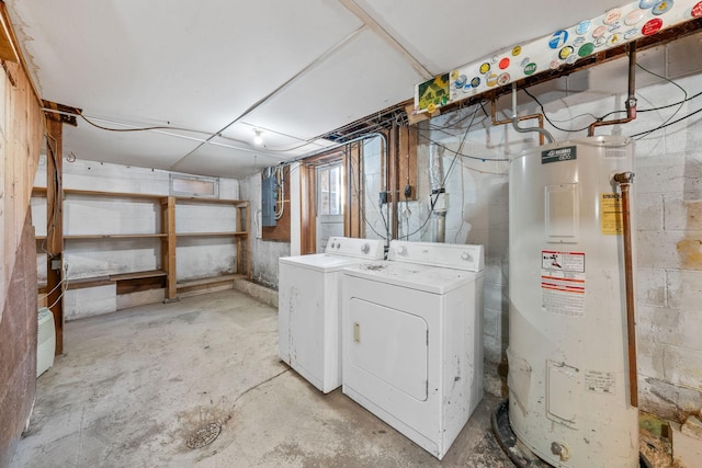 600 Mclean St, Mora, MN 55051 - basement with water heater, separate washer and dryer, and electric panel