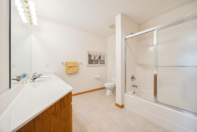 10715 57th Ave N, Plymouth, MN 55442 - full bathroom with toilet, baseboards, vanity, enclosed tub / shower combo, and a textured ceiling