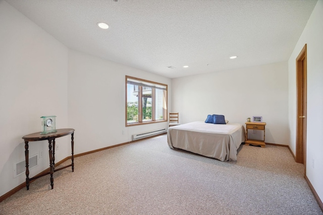 10715 57th Ave N, Plymouth, MN 55442 - carpeted bedroom with baseboard heating, a textured ceiling, recessed lighting, and baseboards