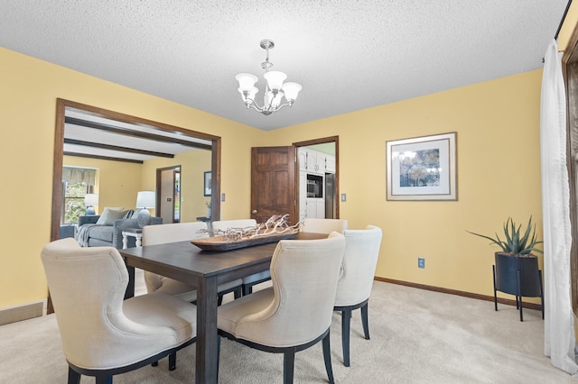 1228 Tamberwood Trl, Woodbury, MN 55125 - dining room with a chandelier, light carpet, baseboards, and a textured ceiling