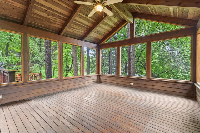 1228 Tamberwood Trl, Woodbury, MN 55125 - unfurnished sunroom with wood-type flooring, wooden ceiling, wood walls, and a deck