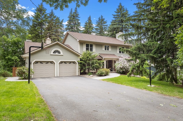 1228 Tamberwood Trl, Woodbury, MN 55125 - view of front of home with a chimney, a garage, driveway, and a front lawn