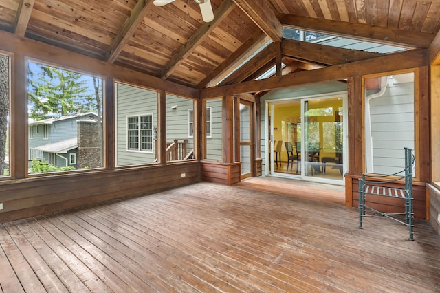 1228 Tamberwood Trl, Woodbury, MN 55125 - unfurnished sunroom with hardwood / wood-style floors, healthy amount of natural light, wooden walls, a deck, and wooden ceiling
