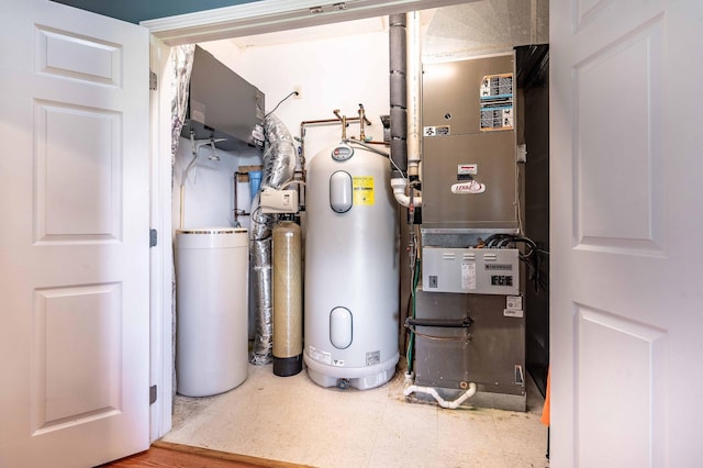utilities featuring water heater and heating unit