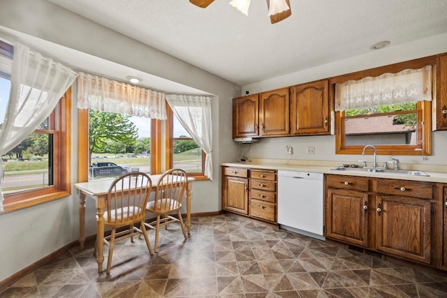 12201 Olive St NW, Coon Rapids, MN 55448 - kitchen featuring dishwasher, a sink, baseboards, and brown cabinets