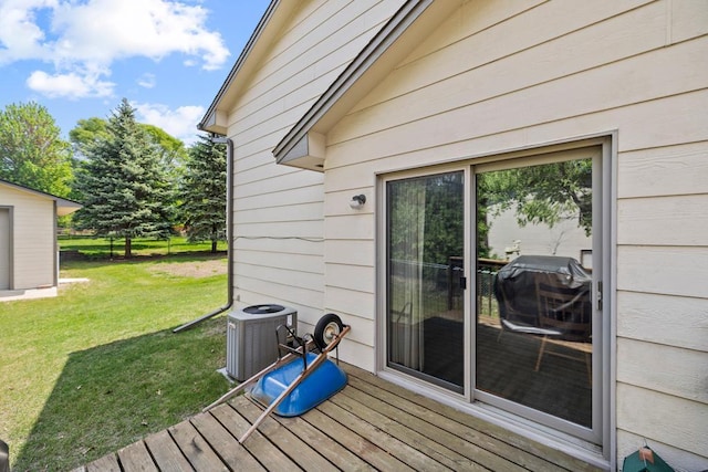 12201 Olive St NW, Coon Rapids, MN 55448 - wooden terrace with a yard and cooling unit