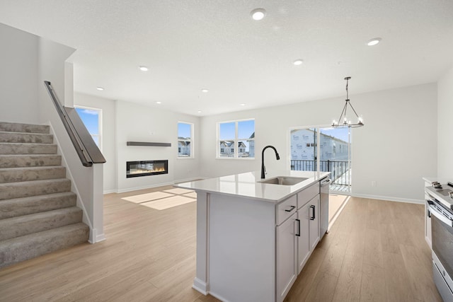 6738 Wildflower Way, Minnetrista, MN 55331 - kitchen with a sink, open floor plan, light wood-type flooring, stainless steel appliances, and recessed lighting