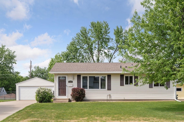 3697 75th St E, Inver Grove Heights, MN 55076 - view of front of property with a front yard, a garage, and an outdoor structure